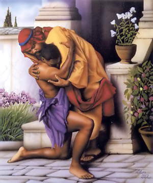 Father greets prodigal son